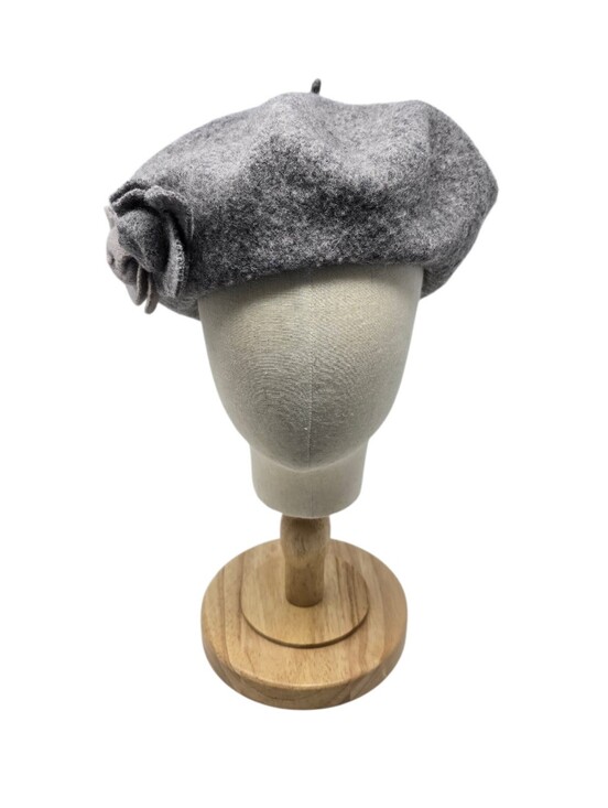 Vintage Felted Wool Beret With Rosette Embellishment One Size Gray main image 6